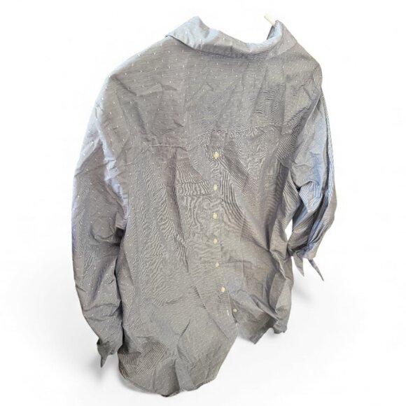 Roz & Ali Button Up Top Women's 2X White + Blue Striped Tie Sleeve - Picture 2 of 3